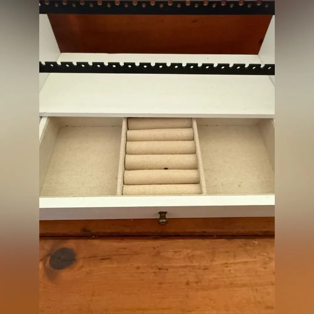 Wooden Jewelry Organizer Stand with Drawer - White and Black